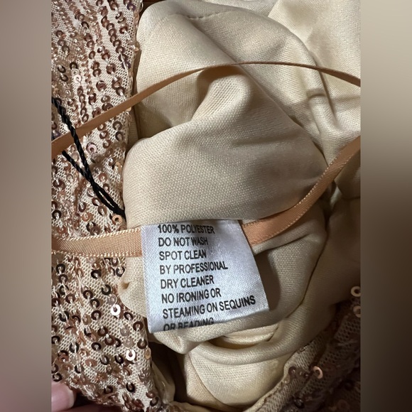 IEENA For Mac Duggal Rose Gold Sequin Knotted Long Sleeve Midi High Low Dress 0 - Picture 15 of 15